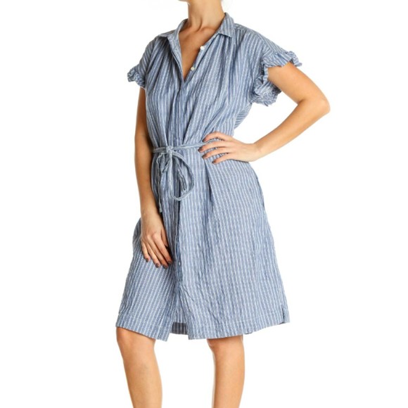 Isabella Sinclair Women's Blue Striped Fit & Flare Dress Tie Waist Size Small - Picture 3 of 11